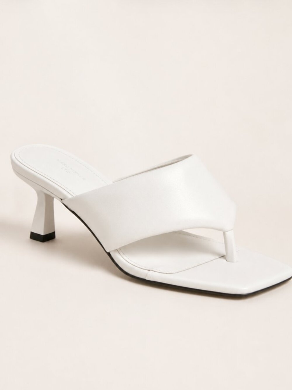 MARC FISHER White Puffy Square Toe Cici Kitten Heel Slip On Mule Slide Sandal